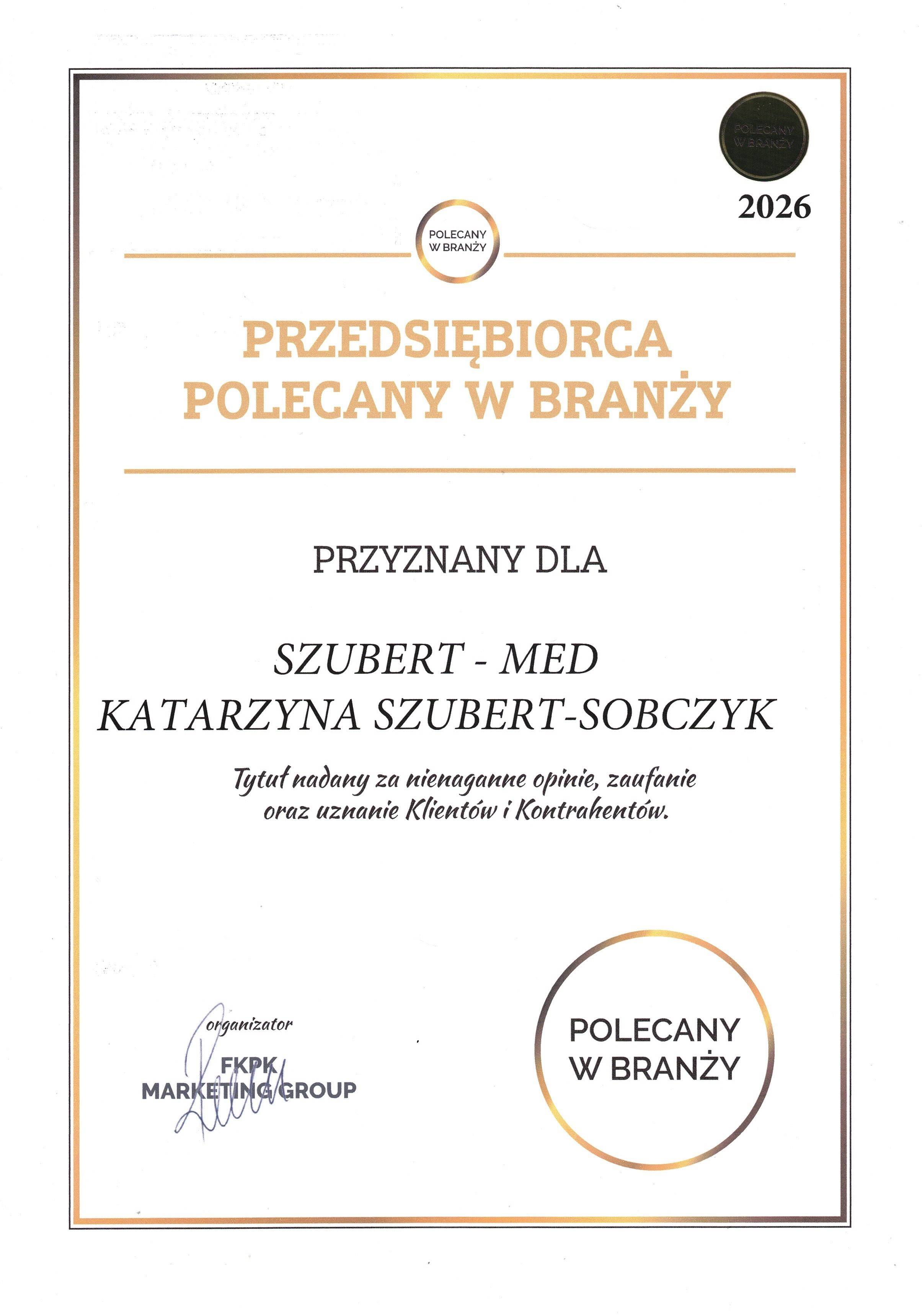 Przedsiębiorca Polecany w Branży