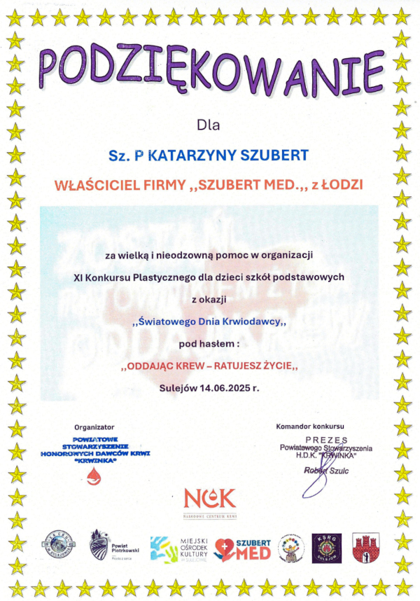 Podziękowanie za wsparcie konkursu plastycznego dla dzieci